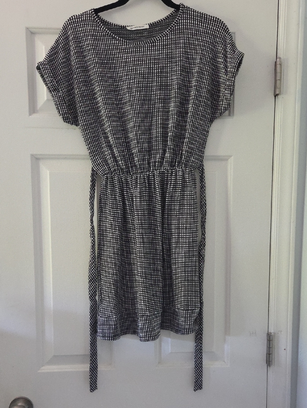 Caution To The Wind Black & White Checked Drawstring Mini Dress